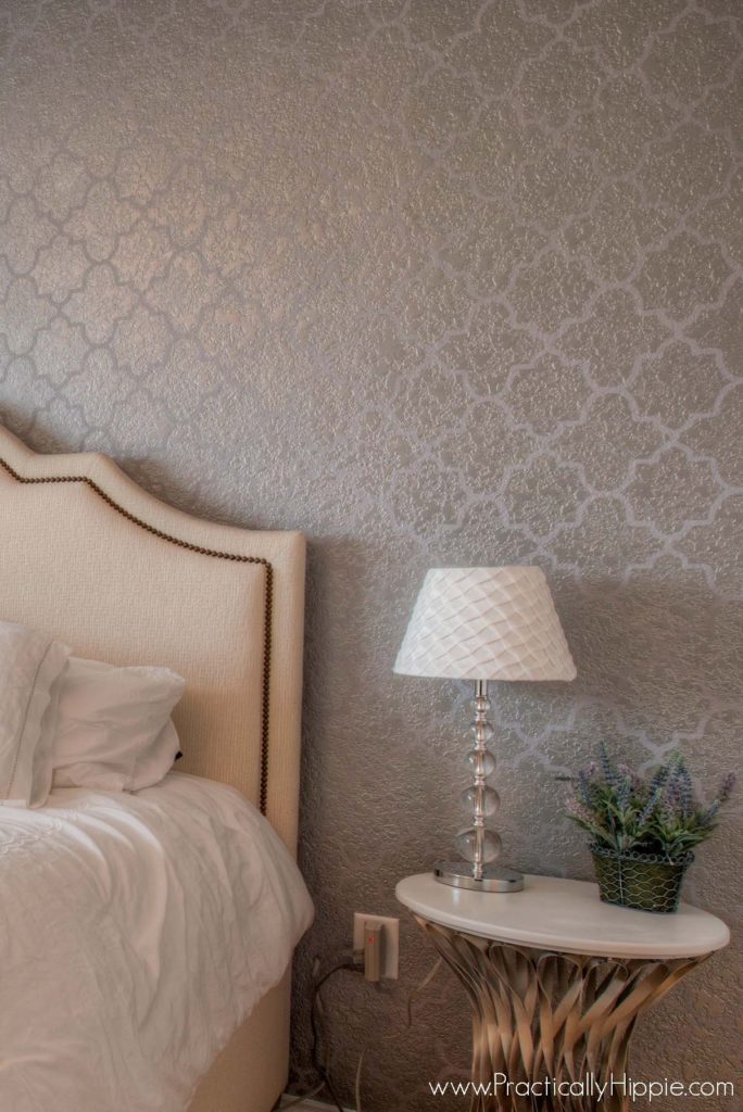 Metallic Stencil Wall Master Bedroom - Rooted Childhood