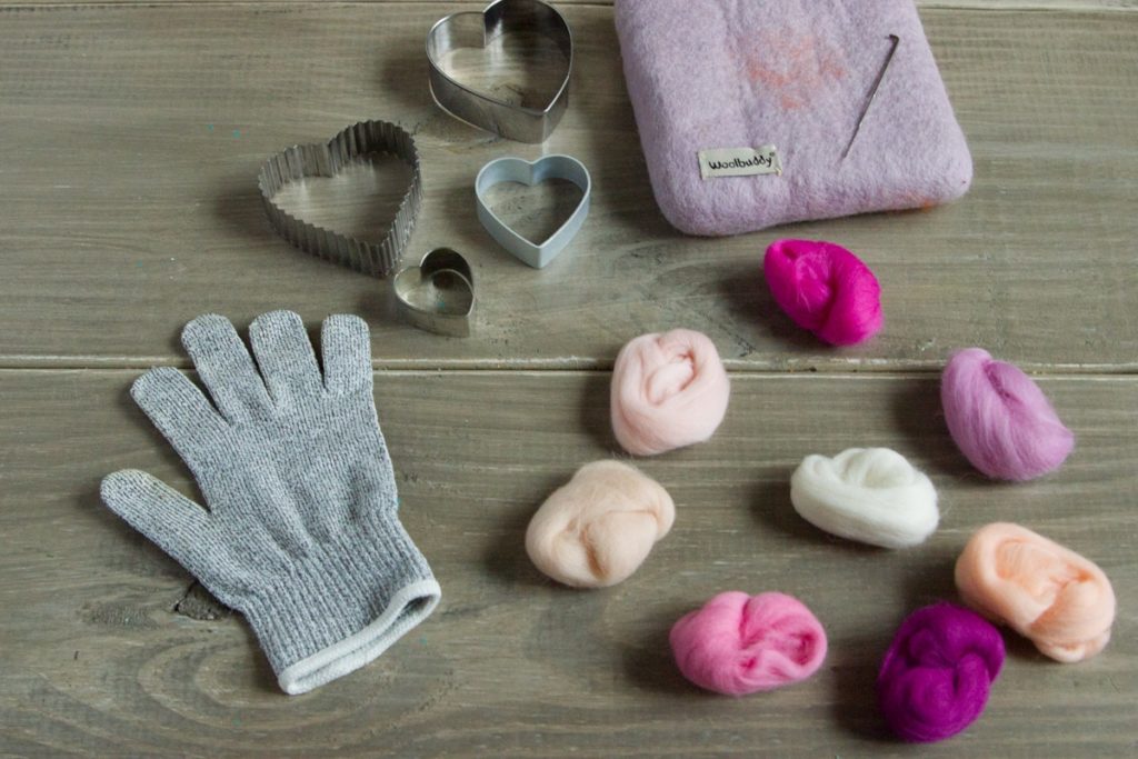 needle felted hearts with cookie cutters and an instructional story for kids