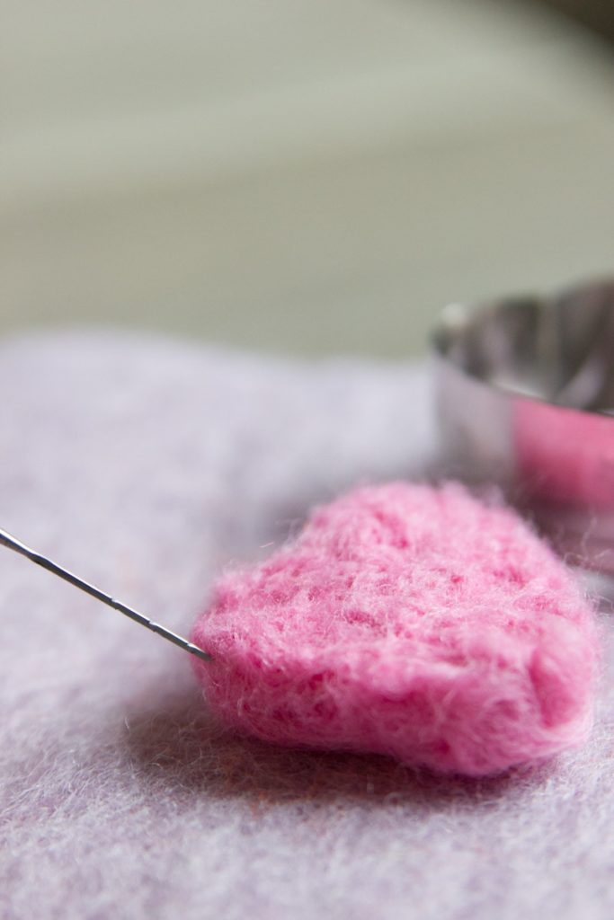 needle felted hearts with cookie cutters and an instructional story for kids