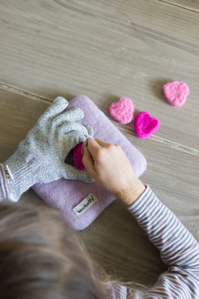 needle felted hearts with cookie cutters and an instructional story for kids