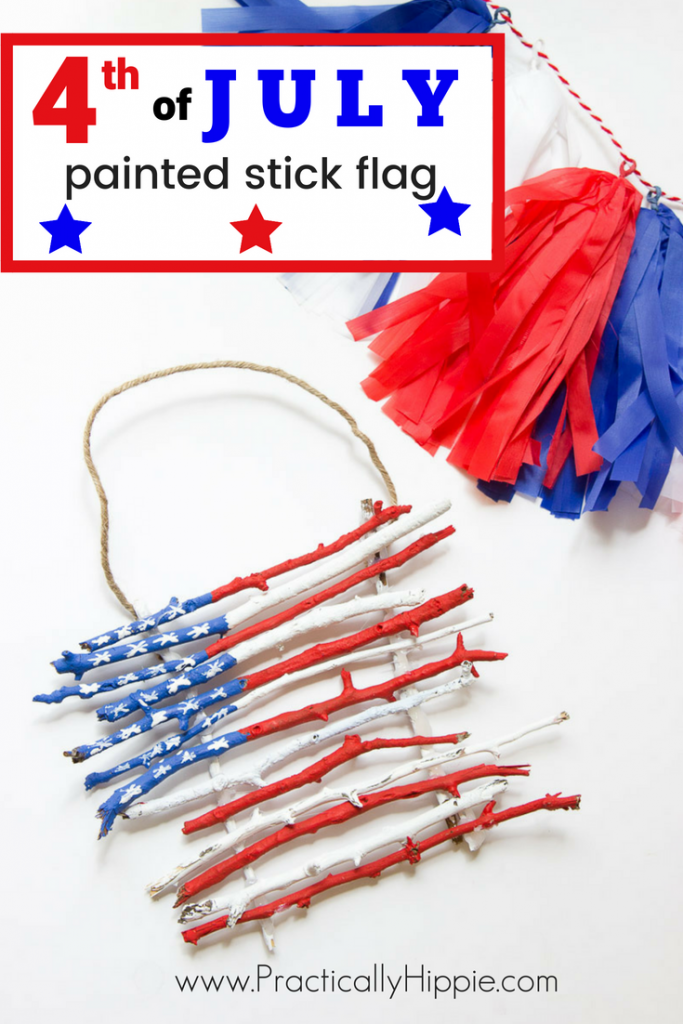 Painted stick flags, great nature craft for kids for 4th of July or Memorial Day #4thofjuly #craftsforkids