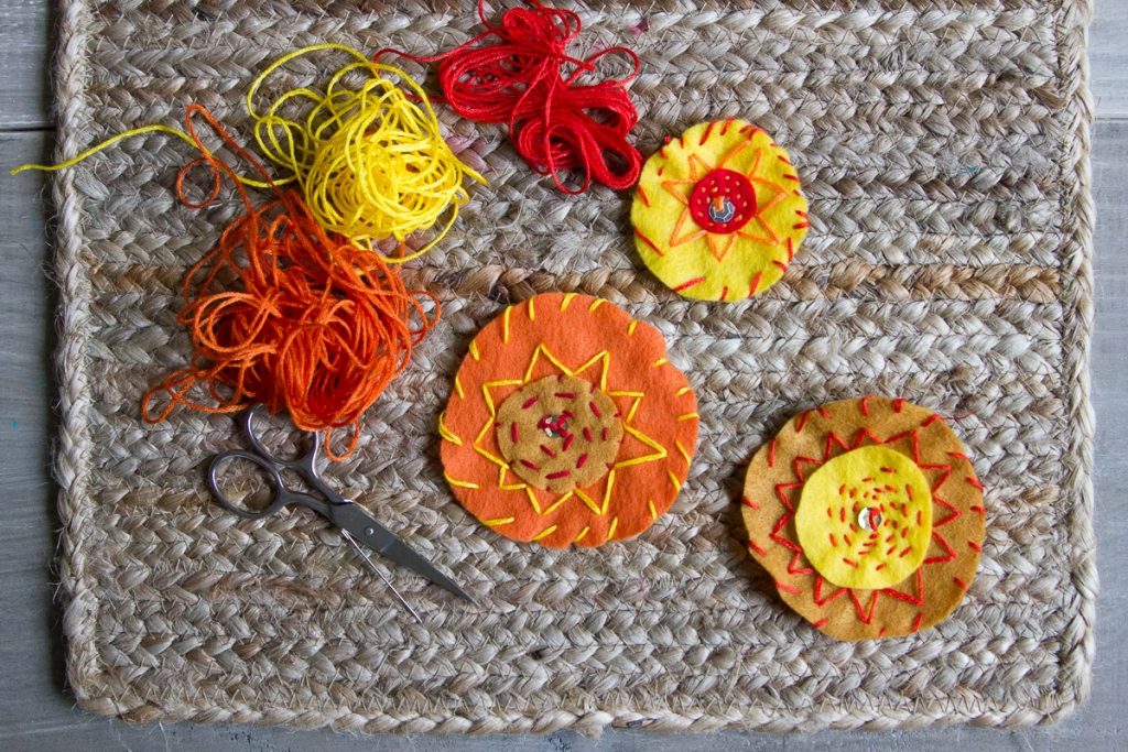 felt sun pendant for summer solstice