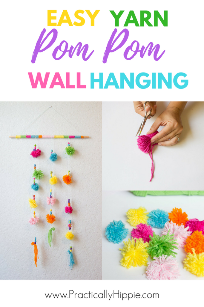 Easy yarn pom pom wall hanging, simple DIY project to add fun and whimsy to any room #DIYproject #handcraft #kidscrafts