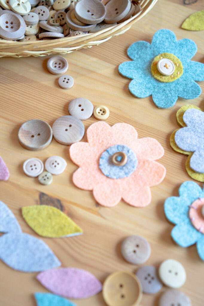 Felt Button Flowers- Easy Sewing Project for Kids - Rooted Childhood