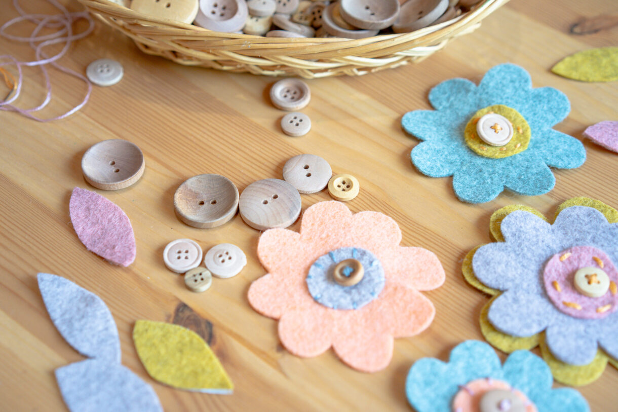 Felt Button Flowers- Easy Sewing Project for Kids - Rooted Childhood