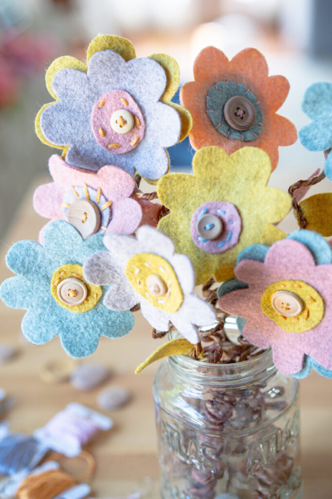 Felt Button Flowers- Easy Sewing Project for Kids - Rooted Childhood