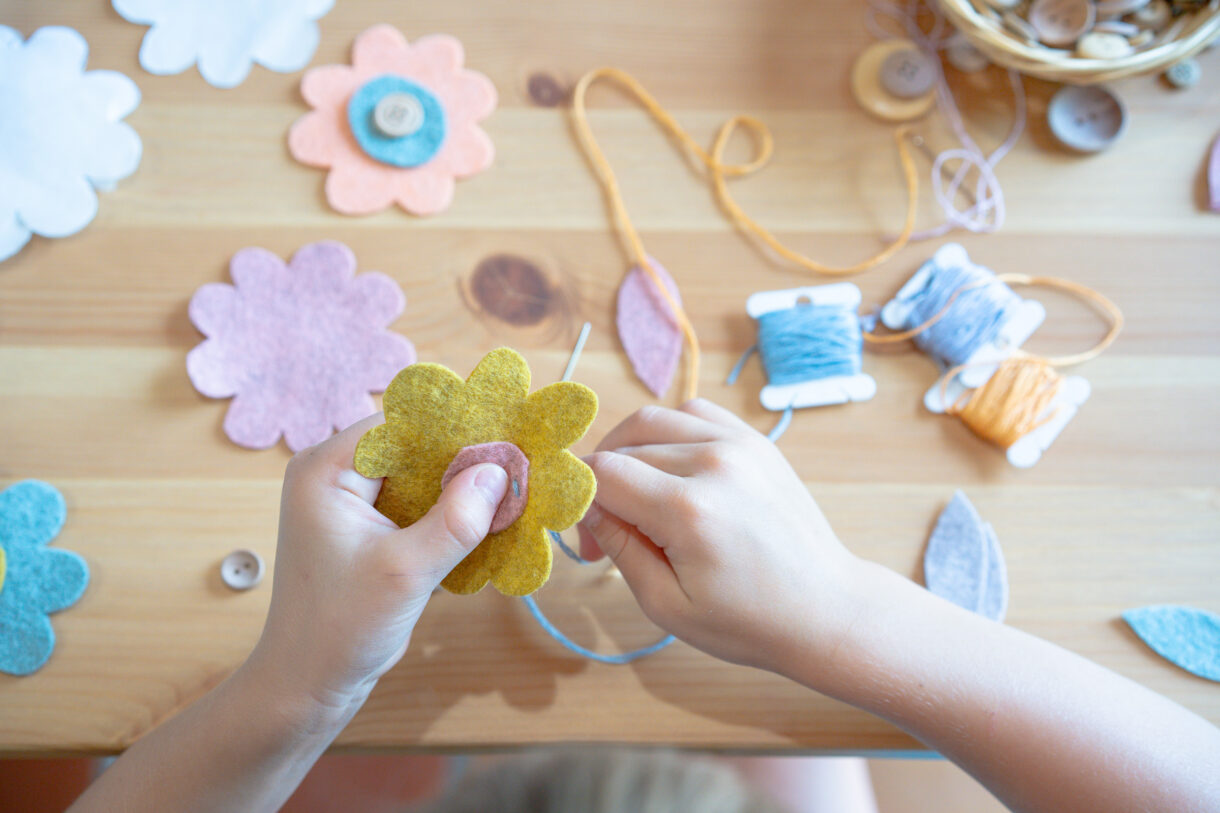 Felt Button Flowers- Easy Sewing Project for Kids - Rooted Childhood